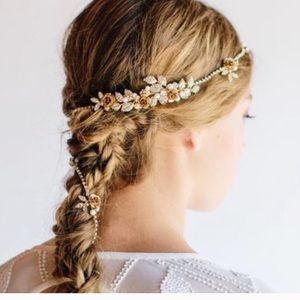 Untamed Petals Gold Floral Wedding Headpiece Chain